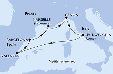 Itálie, Španělsko, Francie z Civitavecchia na lodi MSC Grandiosa