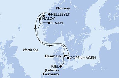 Německo, Dánsko, Norsko z Kielu na lodi MSC Euribia