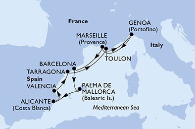 Itálie, Francie, Španělsko z Janova na lodi MSC Magnifica