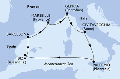 Francie, Itálie, Španělsko z Marseille na lodi MSC Seaview