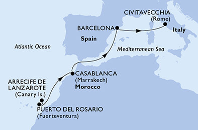 Španělsko, Maroko, Itálie z Lanzarote na lodi MSC Musica