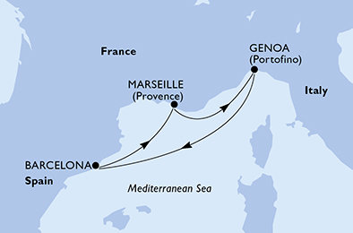 Španělsko, Francie, Itálie z Barcelony na lodi MSC Euribia