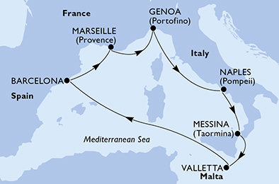 Francie, Itálie, Malta, Španělsko z Marseille na lodi MSC Magnifica