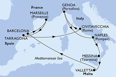 Francie, Španělsko, Itálie, Malta z Marseille na lodi MSC Magnifica