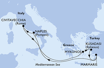 Itálie, Řecko, Turecko z Neapole na lodi MSC Divina