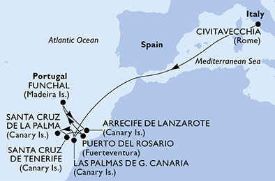 Itálie, Španělsko, Portugalsko z Civitavecchia na lodi MSC Fantasia