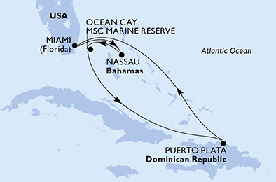 USA, Bahamy, Dominikánská republika z Miami na lodi MSC Meraviglia
