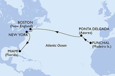 Portugalsko, USA z Funchalu na lodi MSC Meraviglia