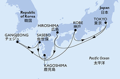 Japonsko, Jižní Korea z Tokia na lodi MSC Bellissima