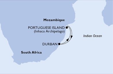 Jihoafrická republika, Mosambik z Durbanu na lodi MSC Armonia
