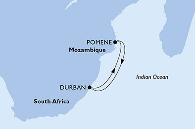 Jihoafrická republika, Mosambik z Durbanu na lodi MSC Armonia