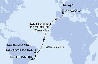 Španělsko, Brazílie z Tarragony na lodi MSC Divina