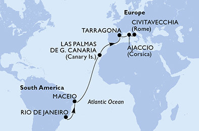 Brazílie, Španělsko, Francie, Itálie z Rio de Janeira na lodi MSC Splendida