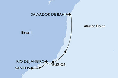 Brazílie ze Santosu na lodi MSC Virtuosa