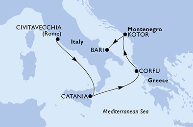 Itálie, Řecko, Černá Hora z Civitavecchia na lodi MSC Orchestra