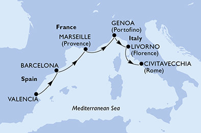 Španělsko, Francie, Itálie z Valencie na lodi MSC Sinfonia