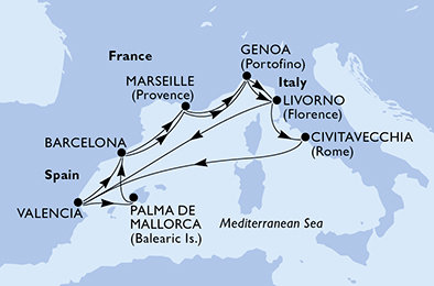 Itálie, Španělsko, Francie z Civitavecchia na lodi MSC Sinfonia