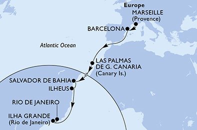 Francie, Španělsko, Brazílie z Marseille na lodi MSC Divina