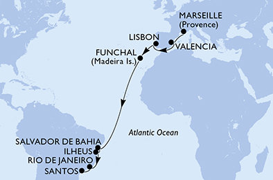 Francie, Španělsko, Portugalsko, Brazílie z Marseille na lodi MSC Musica