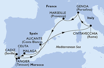 Francie, Španělsko, Maroko, Itálie z Marseille na lodi MSC Sinfonia