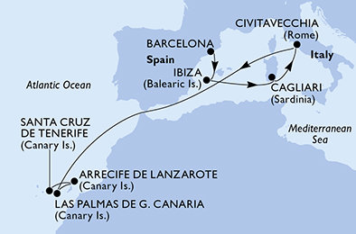 Španělsko, Itálie z Barcelony na lodi MSC Fantasia