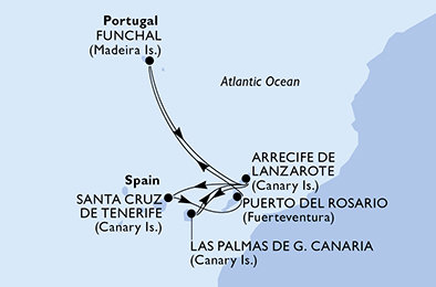 Španělsko, Portugalsko z Las Palmas na lodi MSC Fantasia