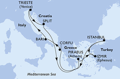 Turecko, Řecko, Itálie, Chorvatsko z Istanbulu na lodi MSC Splendida