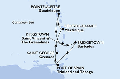 Martinik, Guadeloupe, Svatý Vincenc a Grenadiny, Barbados, Trinidad a Tobago, Grenada z Fort-de-France na lodi MSC Meraviglia