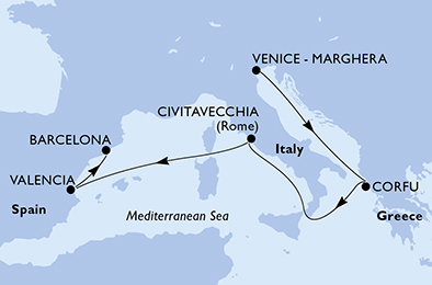 Itálie, Řecko, Španělsko z Marghery na lodi MSC Lirica