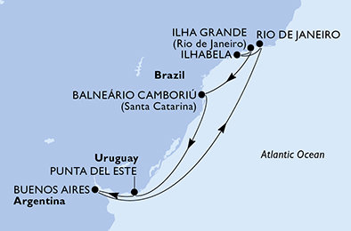 Brazílie, Uruguay, Argentina z Rio de Janeira na lodi MSC Splendida