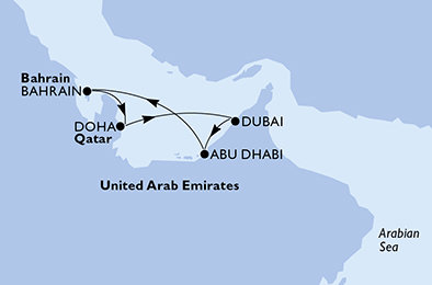Spojené arabské emiráty, Bahrajn, Katar z Abu Dhabi na lodi MSC World Europa