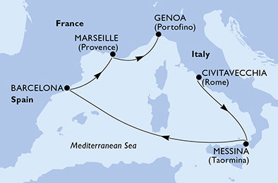Itálie, Španělsko, Francie z Civitavecchia na lodi MSC World Europa