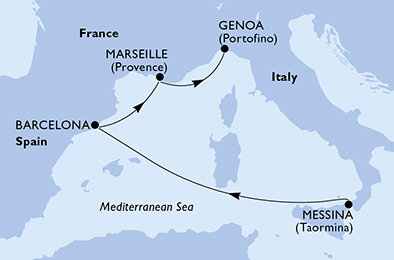 Itálie, Španělsko, Francie z Messiny na lodi MSC World Europa