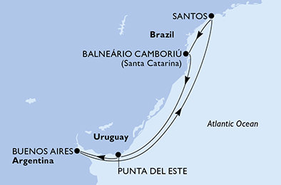 Brazílie, Uruguay, Argentina ze Santosu na lodi MSC Seaview