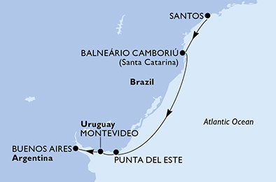 Brazílie, Uruguay, Argentina ze Santosu na lodi MSC Seaview