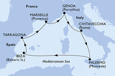 Itálie, Španělsko, Francie z Janova na lodi MSC Seaview