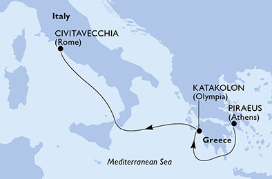 Řecko, Itálie z Pirea na lodi MSC Sinfonia