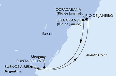 Brazílie, Uruguay, Argentina z Rio de Janeira na lodi MSC Splendida