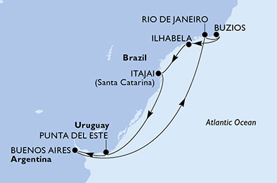 Brazílie, Uruguay, Argentina z Rio de Janeira na lodi MSC Splendida