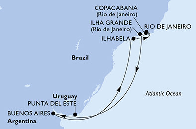 Argentina, Brazílie, Uruguay z Buenos Aires na lodi MSC Splendida