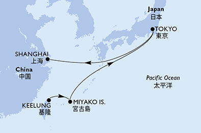 Tchaj-wan, Japonsko, Čína z Keelungu (Taipeje) na lodi MSC Bellissima