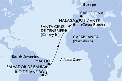 Brazílie, Španělsko, Maroko z Rio de Janeira na lodi MSC Divina