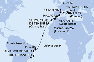 Brazílie, Španělsko, Maroko, Itálie z Rio de Janeira na lodi MSC Divina