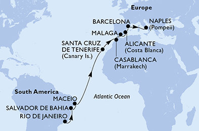 Brazílie, Španělsko, Maroko, Itálie z Rio de Janeira na lodi MSC Divina