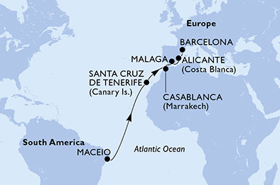 Brazílie, Španělsko, Maroko z Maceia na lodi MSC Divina