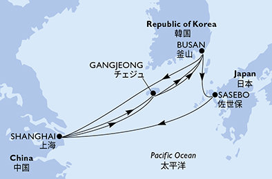 Čína, Jižní Korea, Japonsko ze Šanghaje na lodi MSC Bellissima