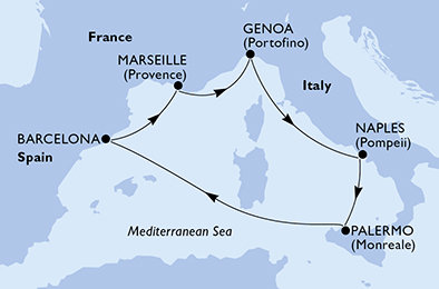 Francie, Itálie, Španělsko z Marseille na lodi MSC Seashore