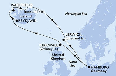 Německo, Velká Británie, Island z Hamburku na lodi MSC Preziosa