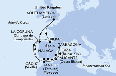 Velká Británie, Španělsko, Maroko ze Southamptonu na lodi MSC Meraviglia