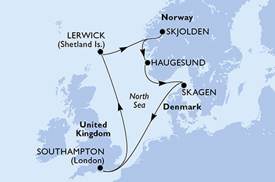 Velká Británie, Norsko, Dánsko ze Southamptonu na lodi MSC Meraviglia